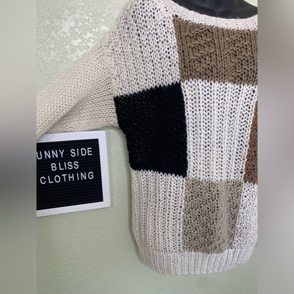 Vintage Multi Colored Checkered Knit Scoop Neck Sweater Size Medium - Picture 3 of 10